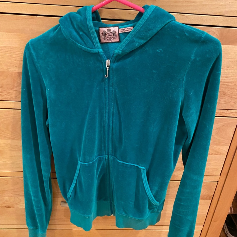 Teal Blue Velour Juicy Zip Up - Youth Large